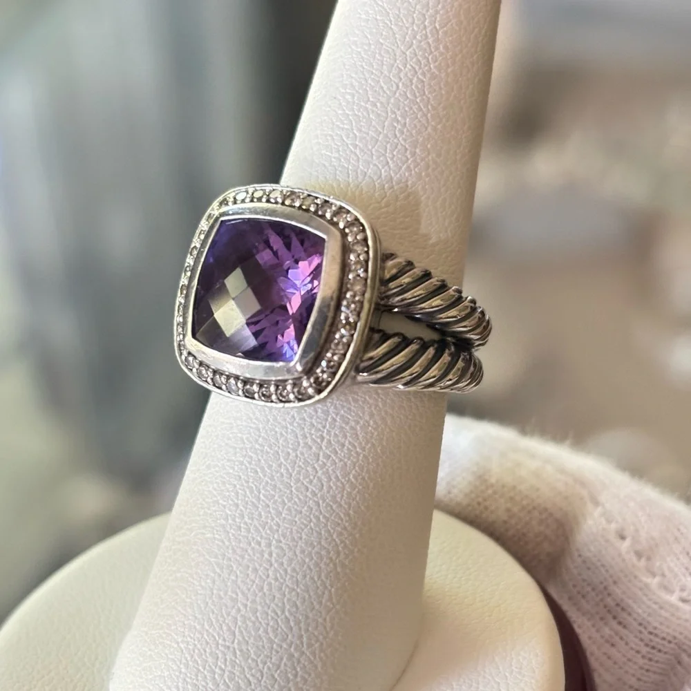 David Yurman 11mm Albion Ring with Amethyst & Diamonds 7